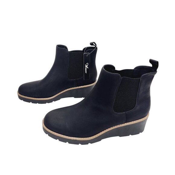 Womens athlefit Wedge Ankle Booties Size 10 Black Faux Leather - Picture 4 of 14